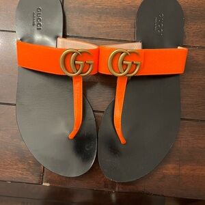 Gucci Orange Sandals with Gold Accents